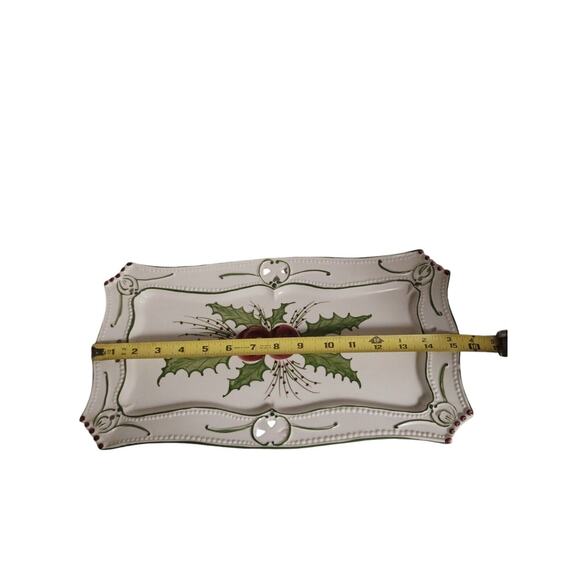 RCCL Christmas Tray 15" White Green HOLLY Hand Painted Glazed Ceramic PORTUGAL - Picture 10 of 14